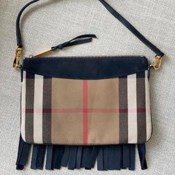 Burberry Navy Suede Peyton Check Crossbody Bag - Picture 3 of 7